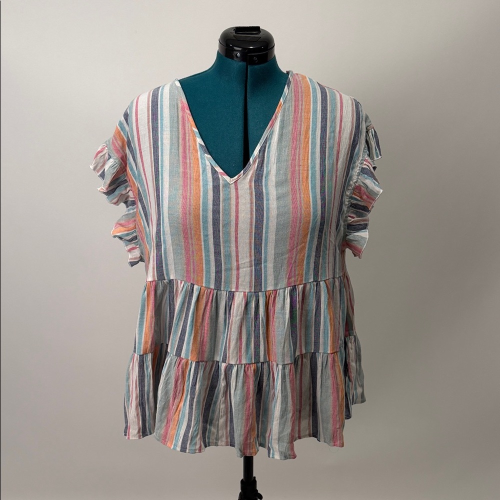 Multicolor Striped Ruffle Blouse - Picture 3 of 7